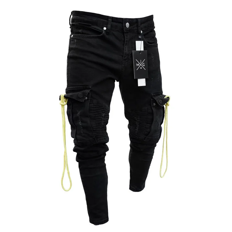 Modis Pantalones Vaquero Hombre черные джинсы мужские джинсовые комбинезоны с несколькими карманами рабочие брюки мужские готические черные рваные джинсы мужские