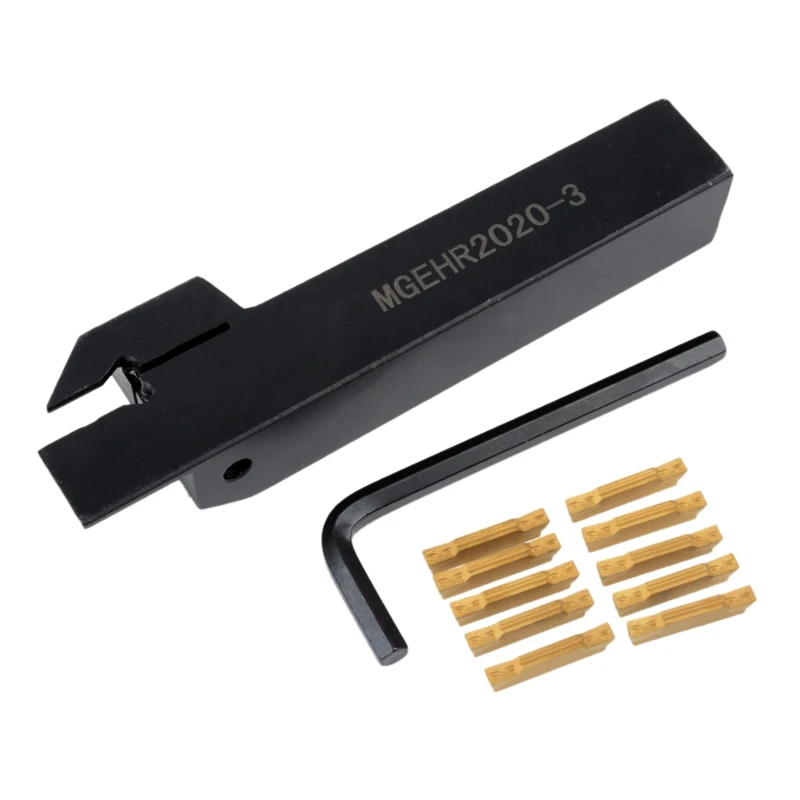 

10pcs MGMN300-M Inserts + MGEHR2020-3 Right Hand Toolholder Boring Bar with Wrench For Lathe Cutting Turning Tool