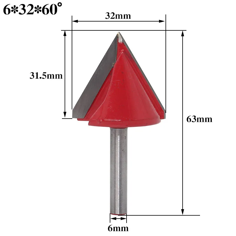 6 мм V Bit-1PCS, ЧПУ твердосплавная концевая фреза, Вольфрамовая сталь деревообрабатывающий фреза, 3D деревянная Фасонная фреза ДВП бит, 60 90 120 150 градусов - Длина режущей кромки: V63260