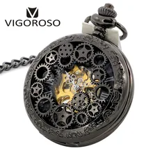 Стимпанк карманные часы дизайн Роскошные брендовые модные часы со скелетом ручной Ветер Механические карманные часы с цепочкой и подарочной коробкой