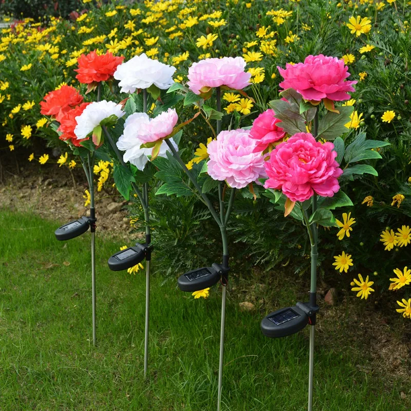 

Solar LED Peony Flower Light Color Energy Saving Lawn Lamps Outdoor Garden Path Yard Decoration 3LED Flower Party Lamp
