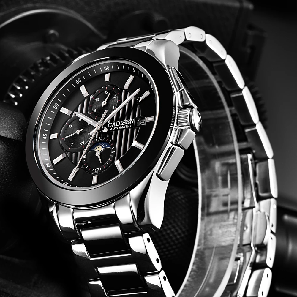 CADISEN رجل الساعات العلامة التجارية الفاخرة التلقائي الميكانيكية ووتش الرجال الصلب الكامل الأعمال للماء الرياضة الساعات Relogio Masculino CADISEN رجل الساعات العلامة التجارية الفاخرة التلقائي الميكانيكية ووتش الرجال الصلب الكامل الأعمال للماء الرياضة الساعات Relogio Masculino