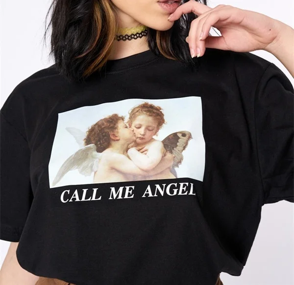 Женская футболка Fashionshow-JF с надписью Call Me Angel картина маслом хипстерская Kiss белый