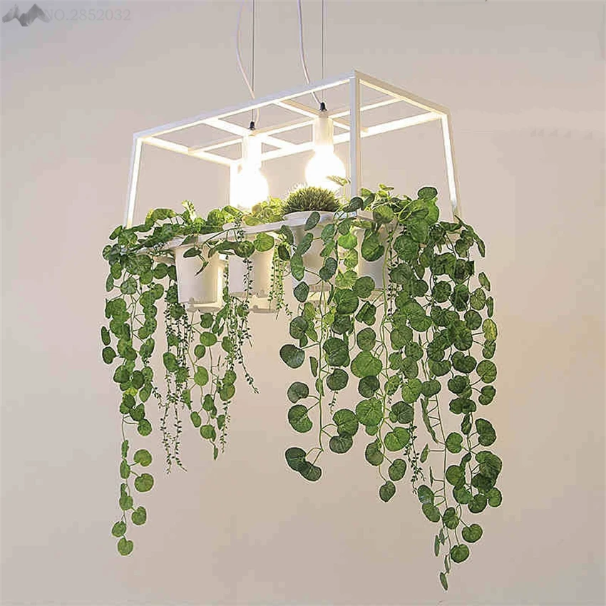 

LFH American Garden Flower pot chandelier Nordic modern iron art potted lamp creative Living room Restaurant plant pendant lamp