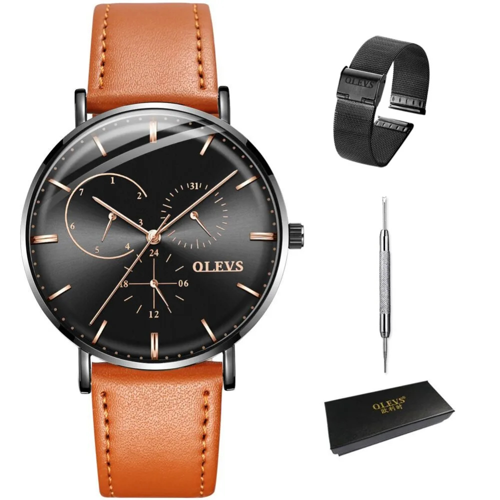 

Simple Mens Watches Top Brand Luxury Ultra thin Leather Wristwatch Mens Automatic Calendar Quartz Male Clock relogio masculino