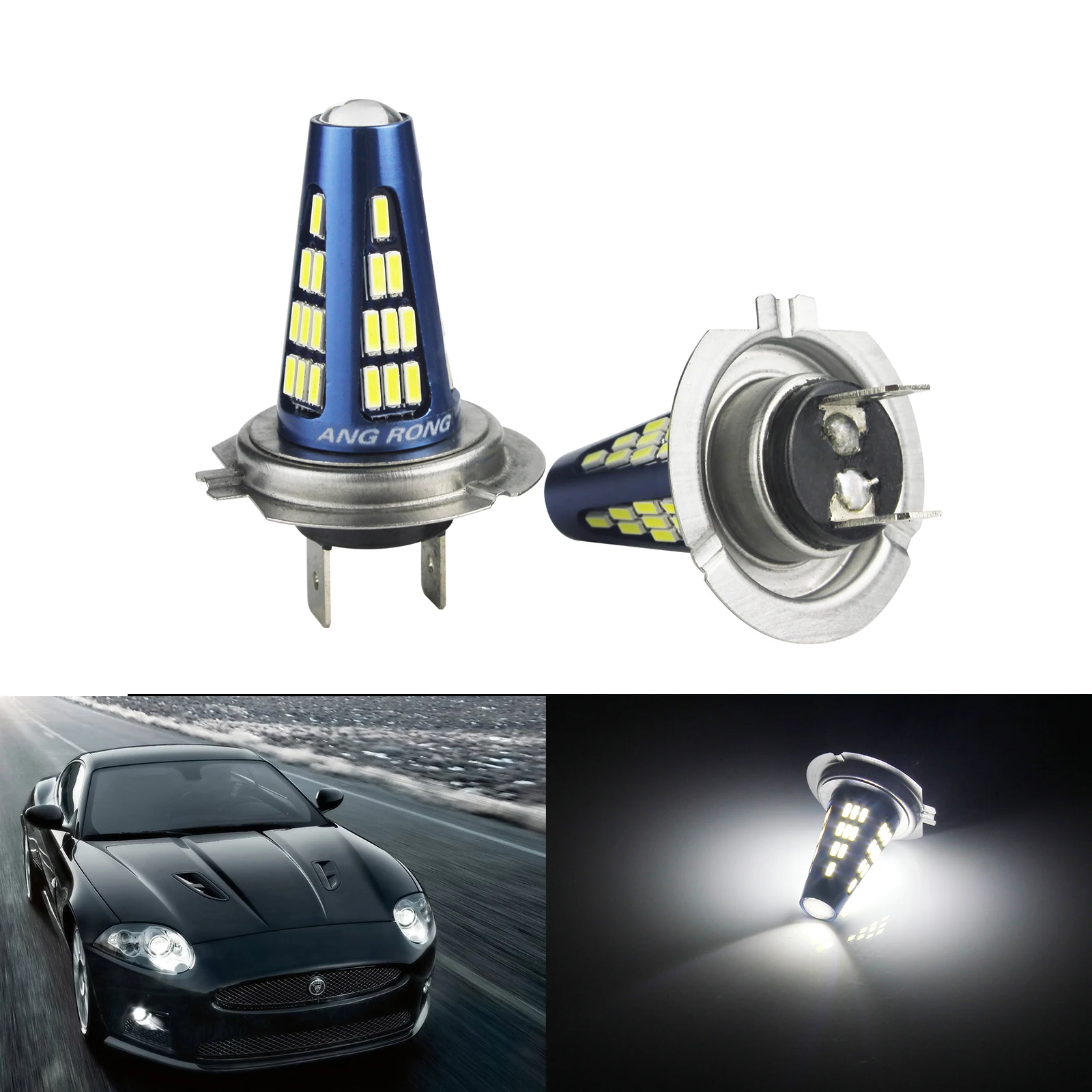 

ANGRONG 2x 6000K White High Power H7 LED 499 45W 48 SMD LED Headlight Main Driving Light Fog Lamp Bulb 9-30V DC