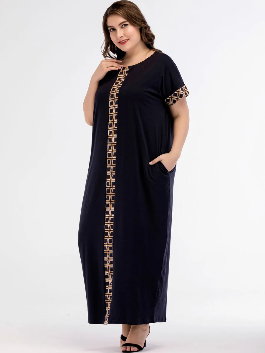 Casual Print Maxi Dress Knitted Muslim Abaya Full Skrit Loose Kimono Long Robe Gowns Ramadan Middle East Arab Islamic Clothing