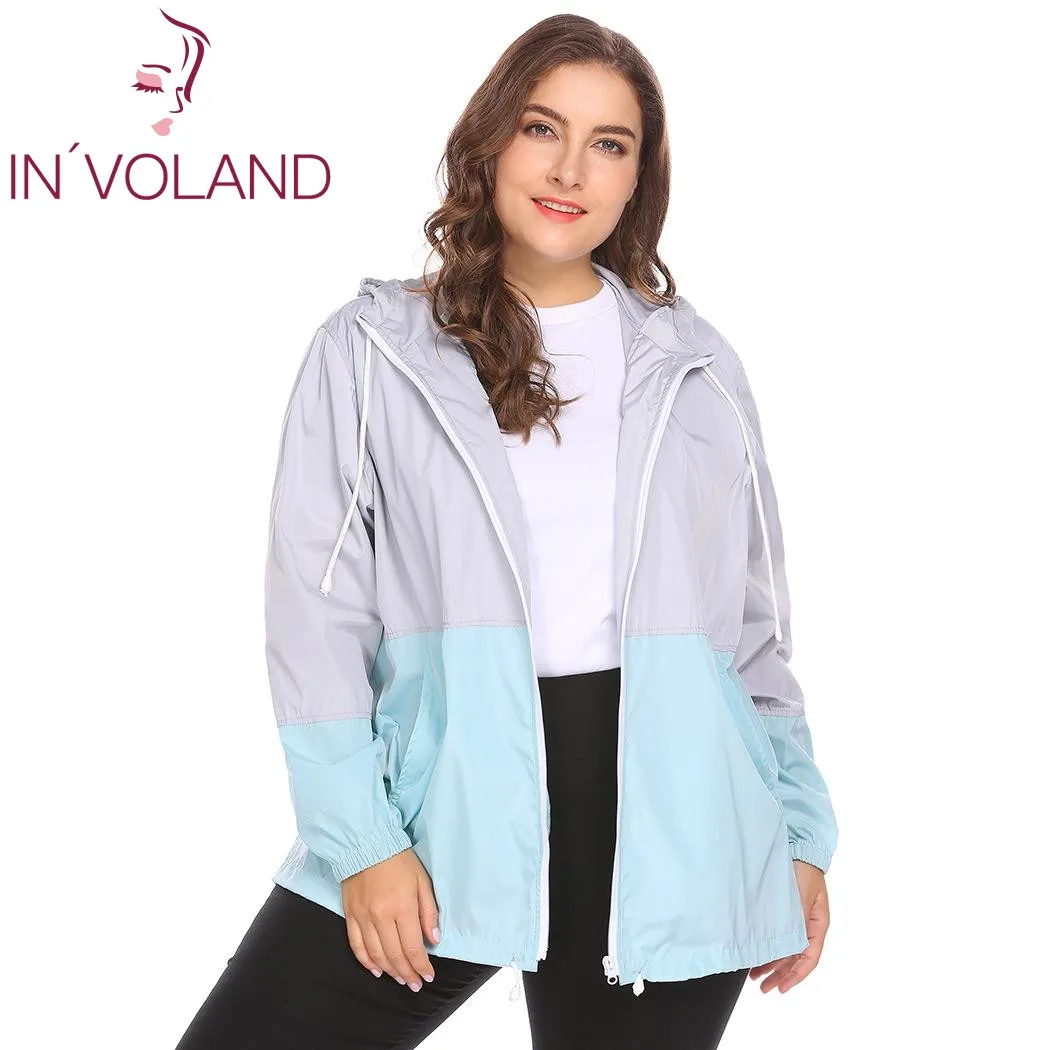 Goedkoop In voland Vrouwen Regenjas Plus Size 5XL Herfst Lichtgewicht Hooded Trekkoord Patchwork Waterdichte Wind Jas Vrouwen Grote Maat