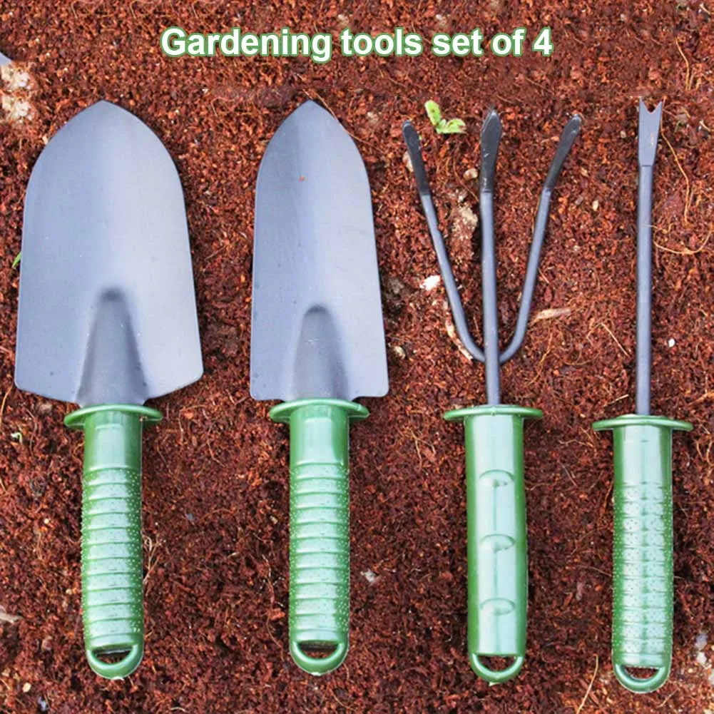 4pcs Set Gardening Tool Flower Planting Shovel Hoe Rake Plastic Handle