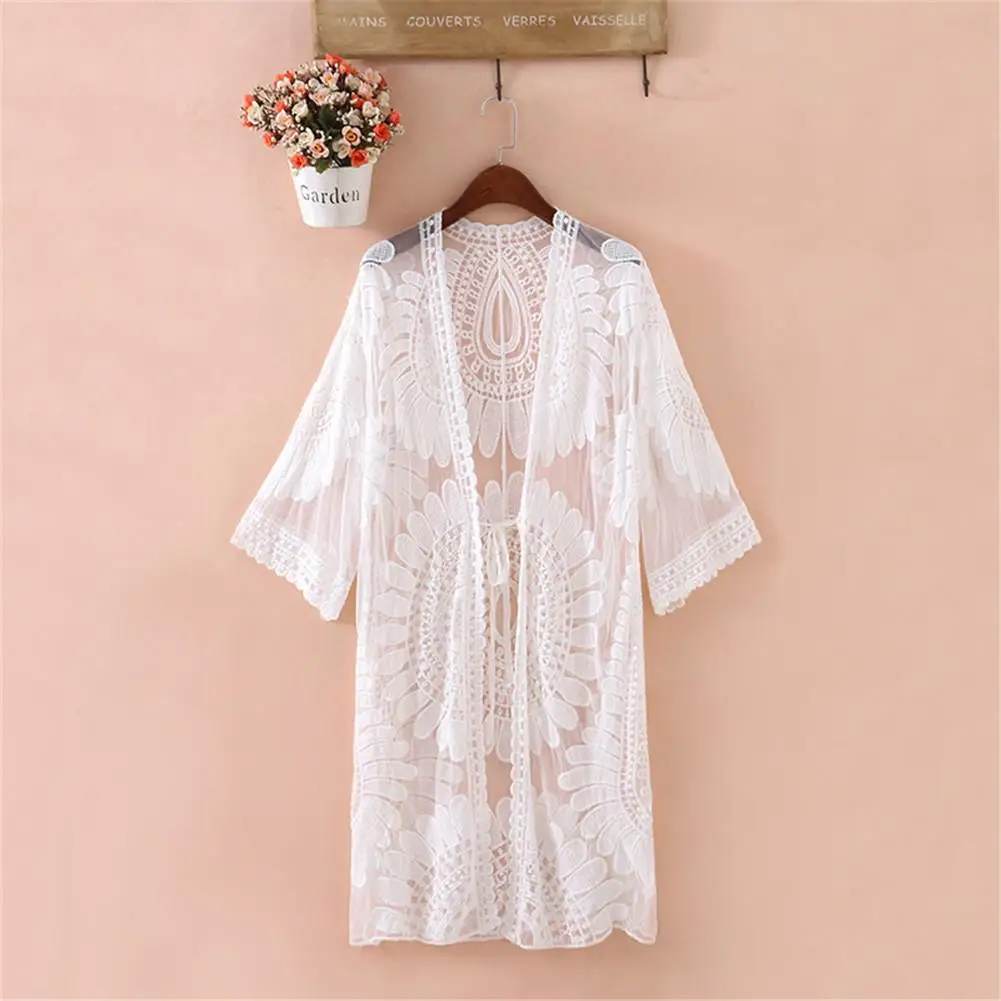 

Beach Sexy Swim Wear Cover Up Floral Embroidery Women Bikini Cover Up Bather Swimwear Robe Beach Cardigan Bathing Suit Cover Ups