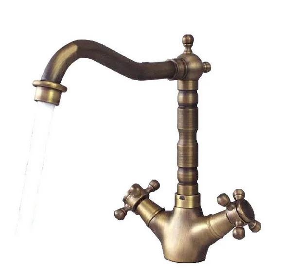 Vintage Retro Antique Brass Dual Cross Handles Bathroom Kitchen Basin Sink Faucet Mixer Tap Swivel Spout Deck Mounted msf090