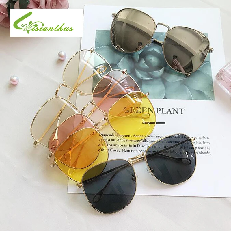 Vintage Sunglasses Women Ocean Color Lens Gold Mirror Sunglasses Female Brand Design Metal Frame Shade Glasses UV400 Eyewear
