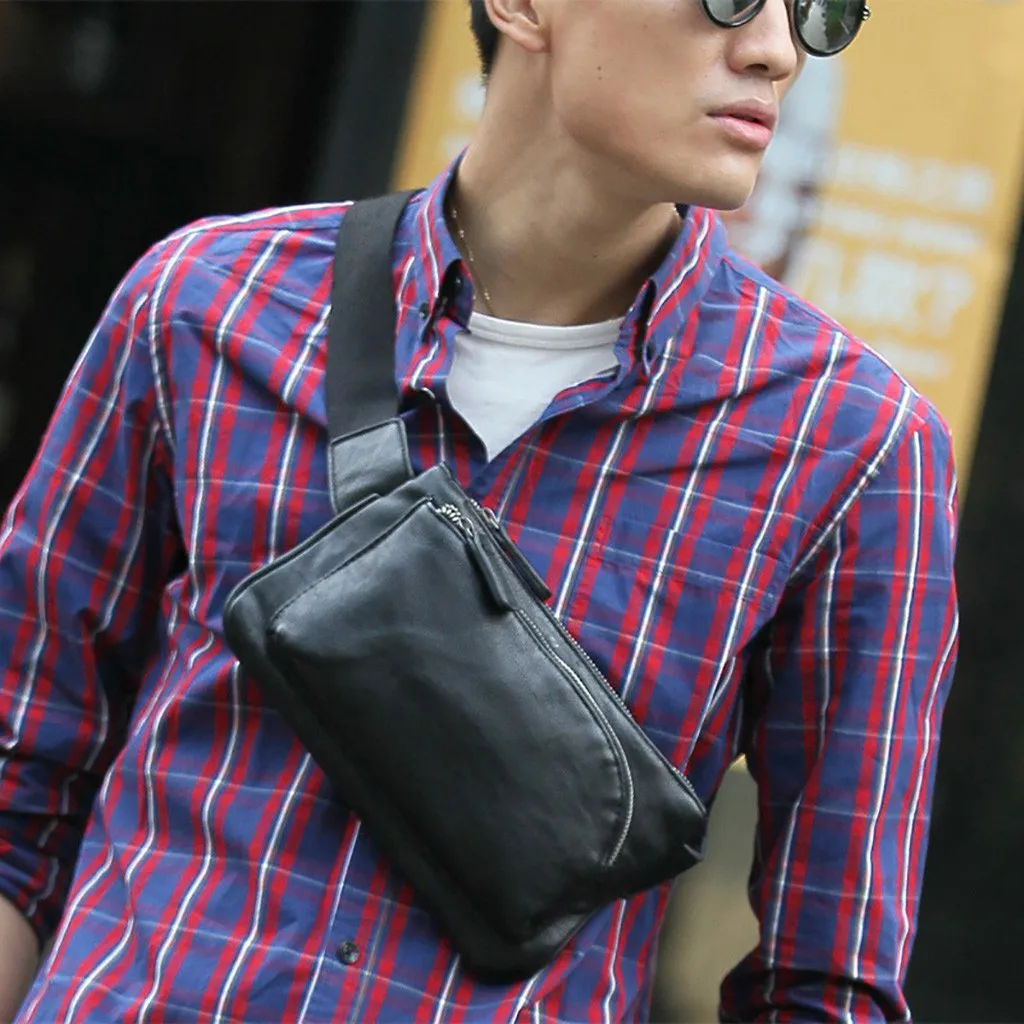 

Leather Waist Bag Men Small Bag Wild Messenger Shoulder Plaid Chest Bag Fanny Packs Waist Packs For Man 2019 P