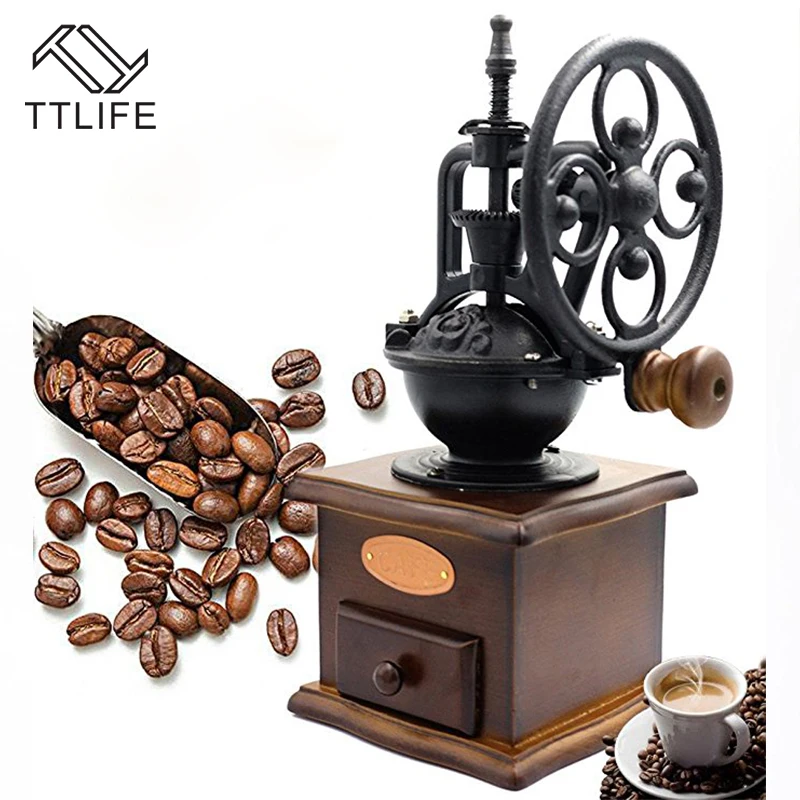 TTLIFE Classic Manual Coffee Grinder With Ceramic Movement Retro Wooden Coffee Mill Coffee Bean