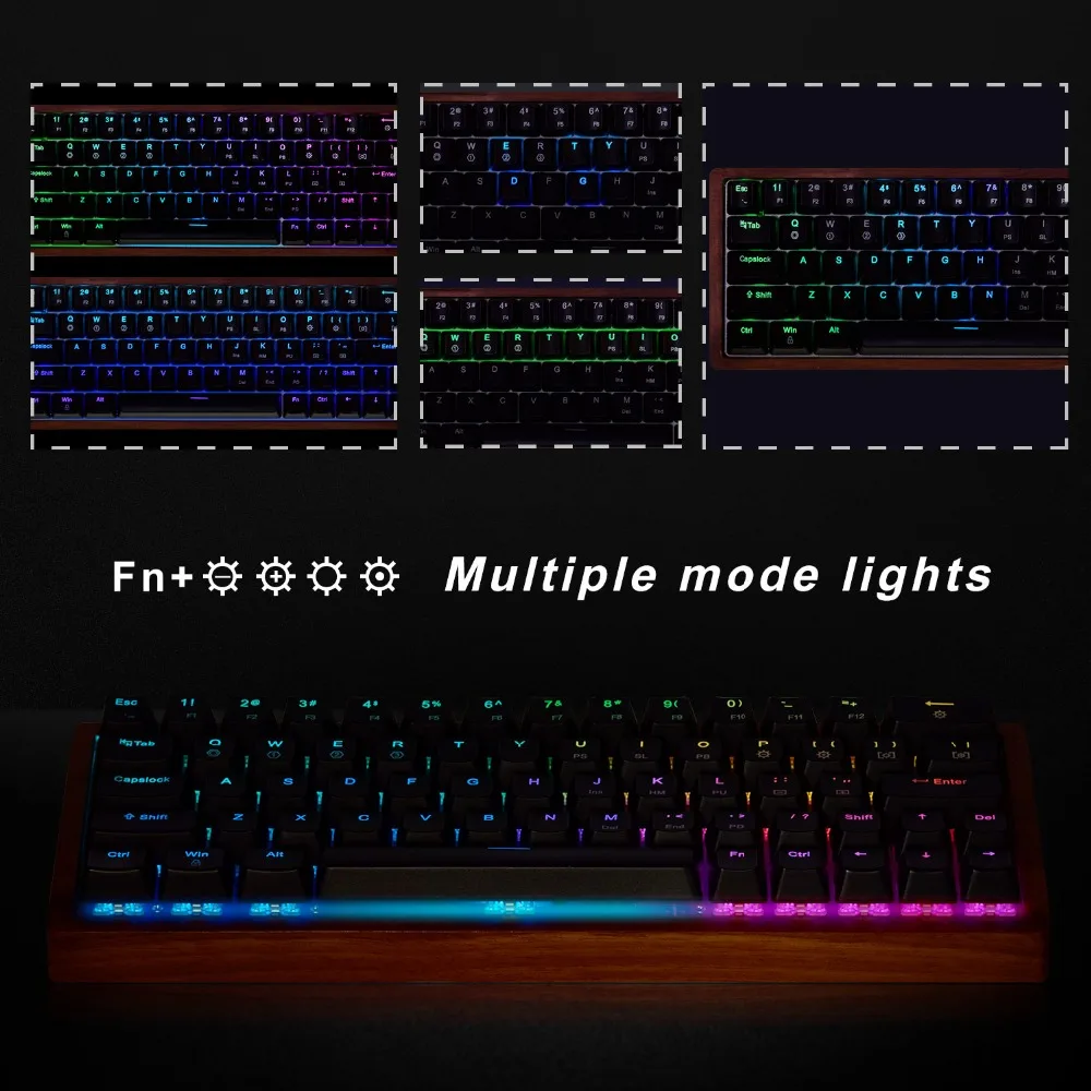 MAIDERN RGB Механическая игровая клавиатура, горячее подключение компактный 64 ключами-Cherry MX красные переключатели-RGB светодиодный подсветкой и деревянный ящик