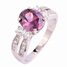 Art Deco Oval Cut Purple White CZ Silver Color Ring Size 6 7 8 9 10 11 New Fashion Jewelry Round Gift For Women Wholesale Trendy