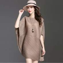 Miyake Fold свободная футболка Европа осень цвет код сплайсинга рукав летучая мышь футболка плиссированная