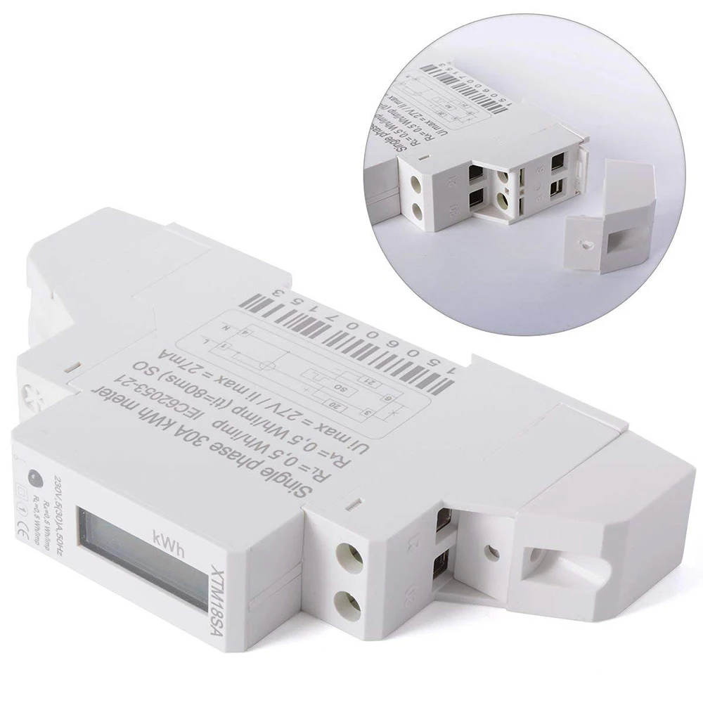 

XTM18SA LCD 50Hz 5(30)A KWH Power Meter DIN Rail Mounted Single Phase Small Energy Meters AD286