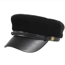 Женские меховые береты, шапка s, Женская Повседневная Уличная веревка, плоская кепка, Элегантная черная, красная искусственная кожа, Осень-зима, теплый берет, женская шапка