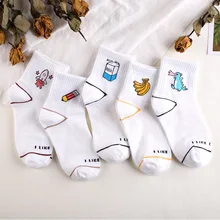 Для женщин хлопковые носки с картинками арт женский персонаж узорный лодыжки Короткие Симпатичные банан носки с изображением ракеты Hipster мода, принт с животными, AnkleSocks