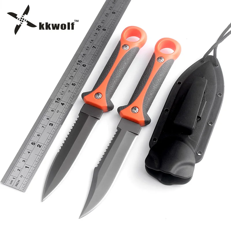 

Sharp fixed Blade Hunting Knife US Gray Titanium Camping Survival Tactical Knife Diving Paratroopers Half Teeth Pocket Knife EDC