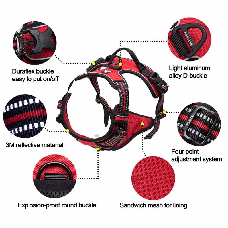 Baratos MySudui Truelove grande sin tirar arnés para perro 3M cuello reflectante y arnés de servicio cinturón para perro alemán Pit Bull tienda de mascotas