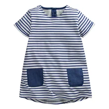 Été Bébé Filles Robe, marine Bande robe, Double poches, Retour boutons, Coton casual Enfants Vêtements, prochaine vêtements style (1-6 ans)