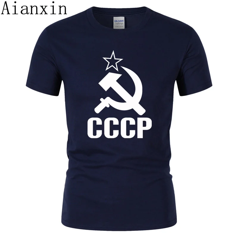 

AIANXIN New Nique CCCP Russian T Shirts Men USSR Soviet Union Man t shirt Moscow Russia Mens Tees Cotton O Neck Ringer Tops