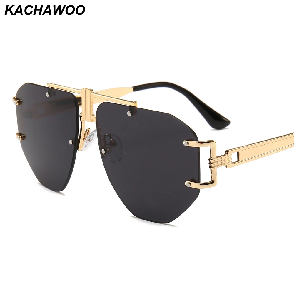 

Kachawoo Wholesale 6pcs Oversized Frameless Sunglasses Men 2019 Yellow Black Metal Punk Sun Glasses Women Retro Birthday Gift