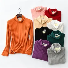Осень-зима Для женщин футболка футболки для девочек с высоким, плотно облегающим шею воротником; теплые толстые велюровые футболки женские с длинными рукавами кофточка-рубашка плюс Размеры SF1555