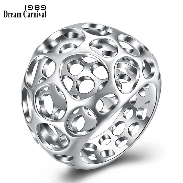 DreamCarnival 1989 New Fashionable Party Hollow Day Wear Brush Rhodium color Brass Rings for Women Femme Anillos Mujer WA11428R