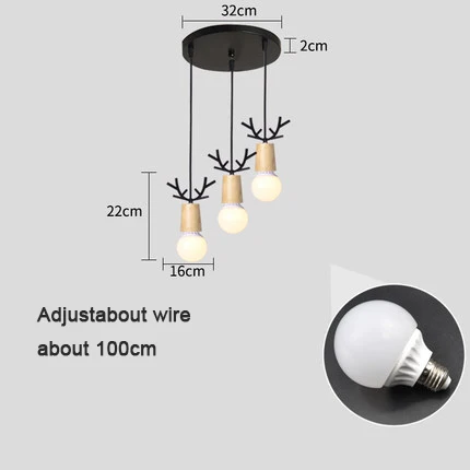 Деревянный олень подвесные светильники современный североамериканский художественный Декор кованый черный белый дуб подвесной светильник бар Детская столовая гостиная - Цвет корпуса: 3 heads round black