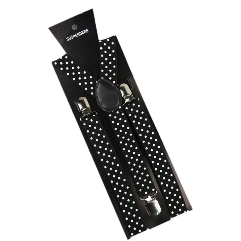 Winfox в горошек подтяжки для женщин и галстук бабочкой черный, белый цвет для рубашка подтяжки Эластичные подтяжки комплект