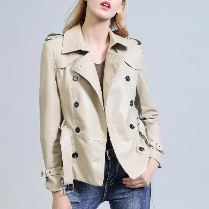 Veste Casaco Couro Femmes Faux Tranchée Breasted Piel Courte Moto Mujer Double Jaquetas En Manteau Chaqueta Cuir Kaki wHnXxE7Ox