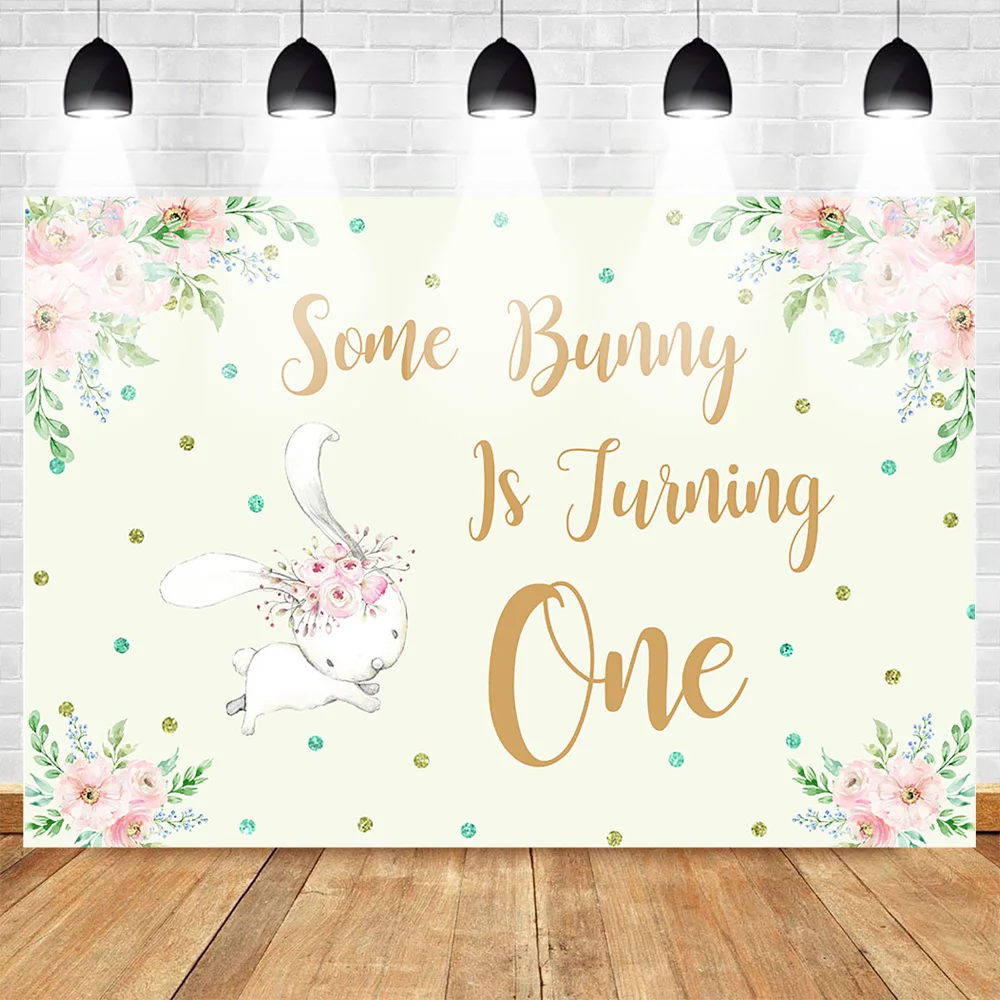 

1st Birthday Photography Backdrop Some Bunny is Turning One Rabbit Photo Background Floral Birthday Party Cake Table Decor Props
