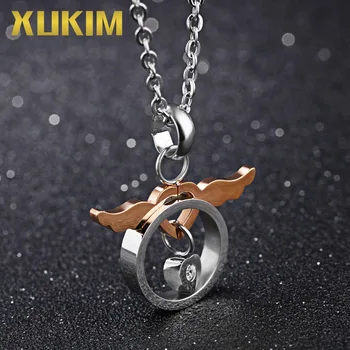

Xukim Jewelry Punk 316L Stainless Steel Titanium Angle Wings Love Heart Pendant Necklace Jewelry Gifts for Lover Couples