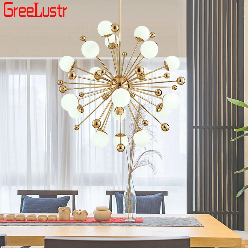

Postmodern Loft Ball Design Chandeliers Lustres Creative Glass Globe Hanging Light Fixtures For Bedroom Plated Iron Droplight