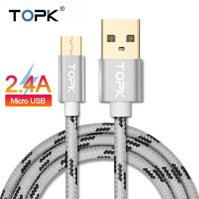 

TOPK Micro USB Cable 2.4A Fast Data Sync Charging Cable For Samsung Huawei Xiaomi LG Andriod Microusb Mobile Phone Cables