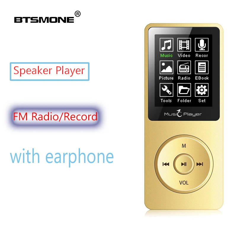 

Btsmone MP3 player built-in 8G and Speaker HIFI lossless music Recorder and FM Radio expand memory up to 128GB Sport walkman X02