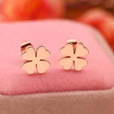 Image Lose Money Promotion Wholesale Hot Selling Titanium Steel Rose Gold Four Leaf Clover Earrings Woman Fashion Jewelry Never Fade