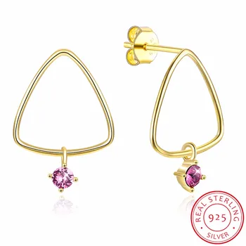 

Fine Jewelry Made with Swarovski Crystal Stud Earrings Real S925 Sterling Silver Triangle Shape Purple Earrings for Women Gift