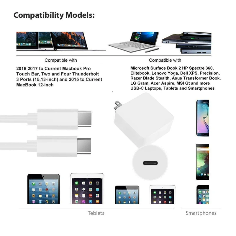 65 Вт 45 Вт Тип USB C PD стены Зарядное устройство главного адаптера под названием 30 W для нового MacBook Air DELL XPS 13 lenovo Йога 910 Thinkpad X1 Asus UX390 Chromebook