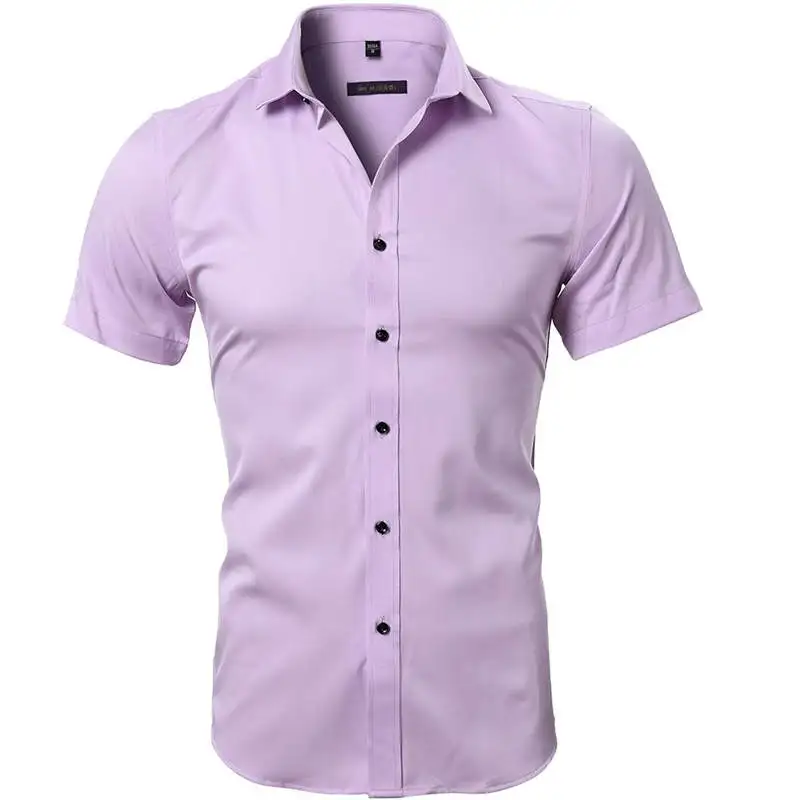 Мужские рубашки из бамбукового волокна Slim Fit с коротким рукавом повседневные рубашки на пуговицах эластичные дышащие удобные Формальные Рубашки - Цвет: Pink