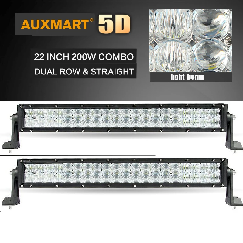 

Auxmart 2pcs 5D LED Light Bar 22'' 200W Straight Combo Beam Bar Light Offroad 4x4 4WD Camper Trailer SUV ATV 12v 24v Auto Lights