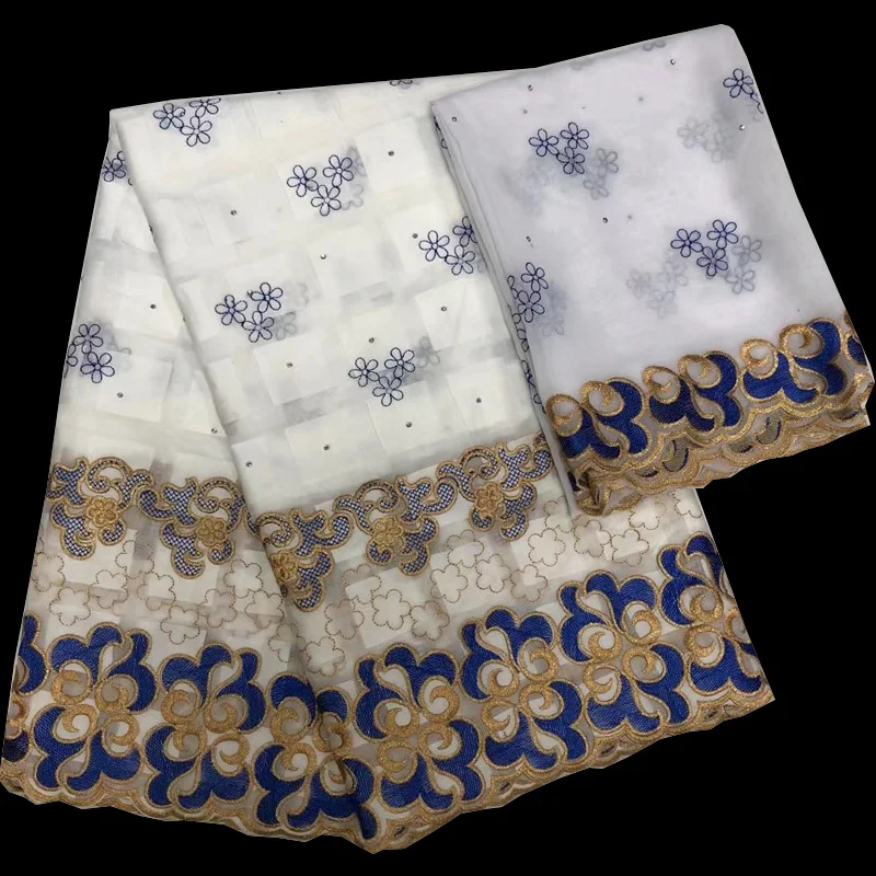 

5+2yards/set pure cotton African Swiss voile lace fabric with delicate embroidery plus chiffon lace set high quality DBL18