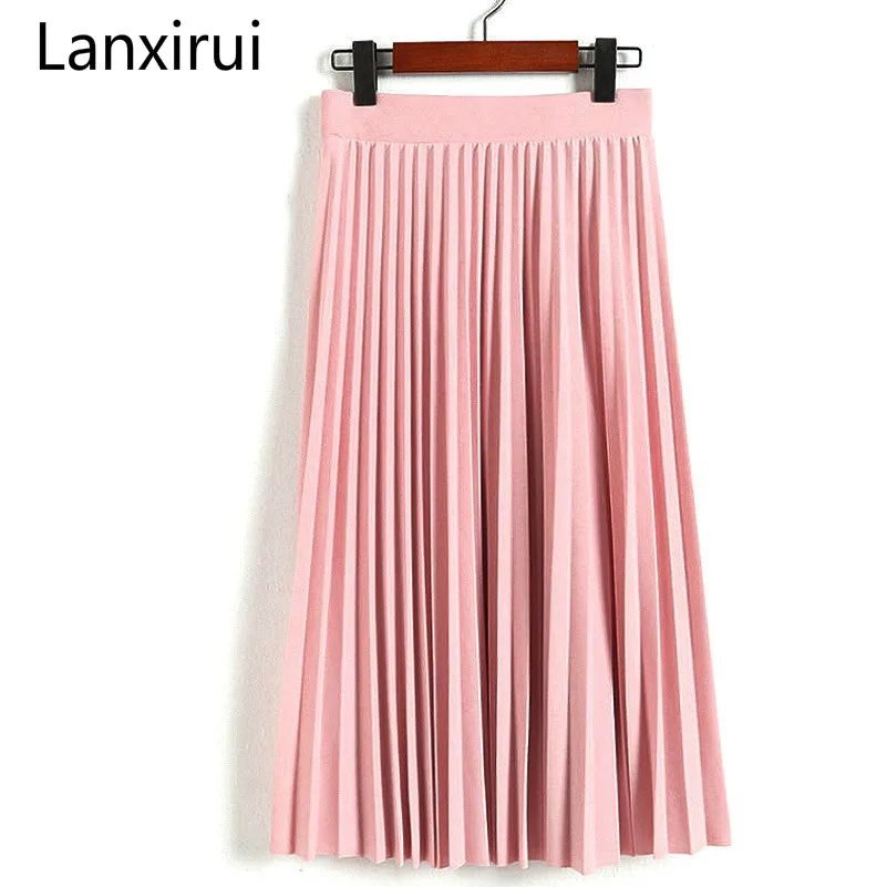 Весенняя и Осенняя Новая модная женская однотонная плиссированная юбка средней длины с высокой талией, эластичная юбка, акция, женская, черная, розовая