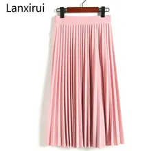 Весенняя и Осенняя Новая модная женская однотонная плиссированная юбка средней длины с высокой талией, эластичная юбка, акция, женская, черная, розовая