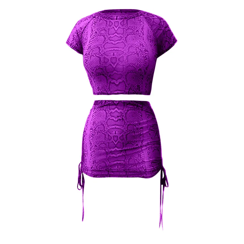 Snakeskin Print Two Piece Set Bandage 2 Piece Set Women Sexy Crop Top and Mini Skirt Suit Clothes Conjuntos De Mujer 40MAY2428