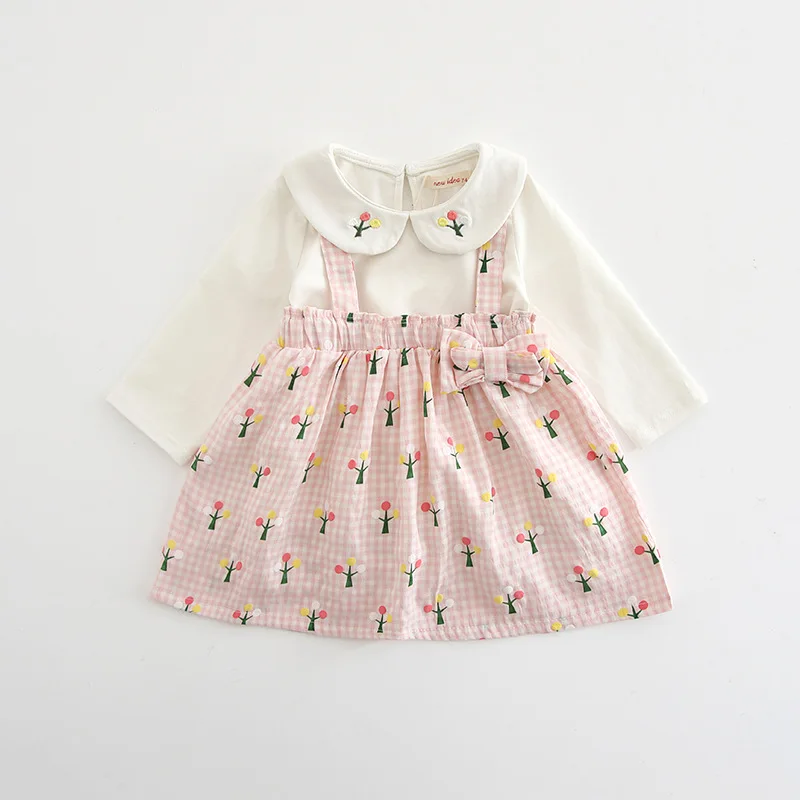 

Baby Girl Clothes Set Autumn Suit For Toddler Kids Girls Tops+Print Strap Dress 2 Color 0-2T