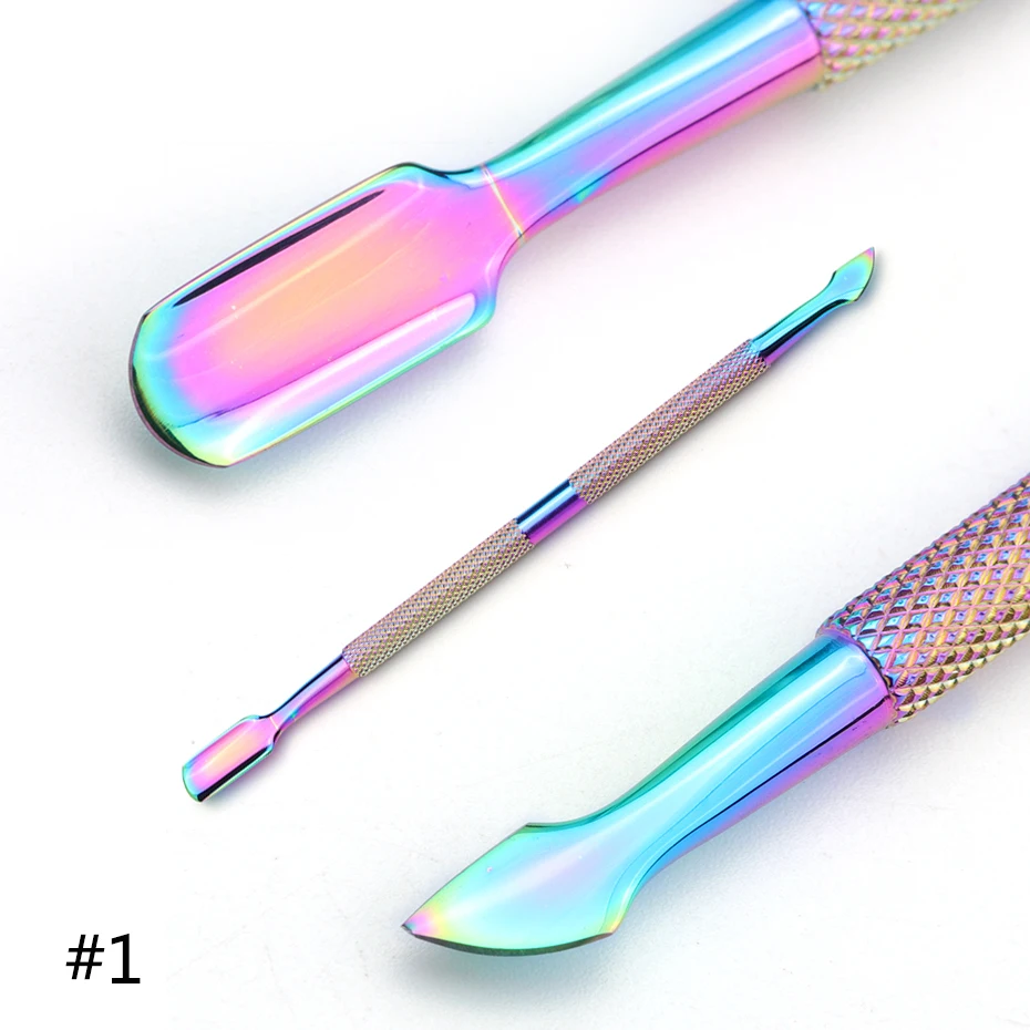 1pcs Chameleon Stainless Steel Cuticle Nail Pusher Rainbow Double Sided UV Gel Dead Skin Removal Sticks Manicure Care Tool LA062 (5)